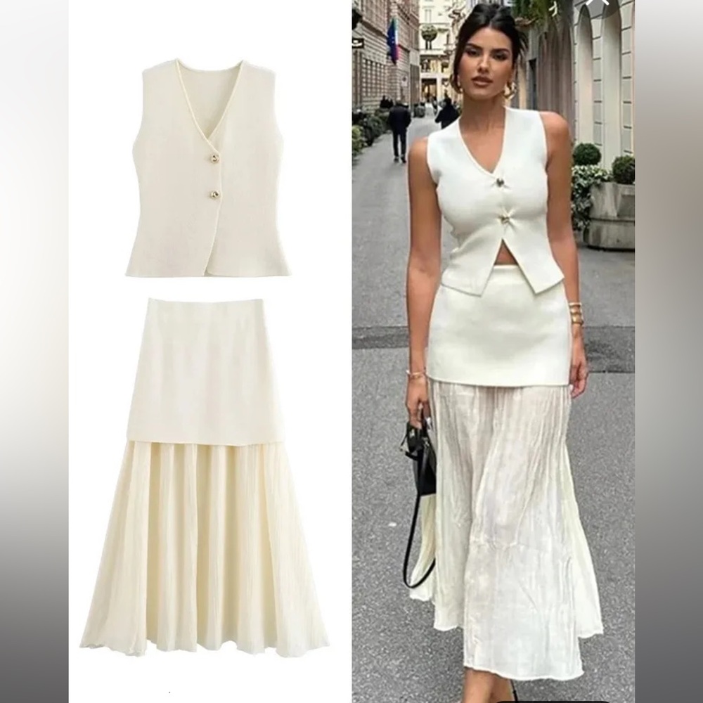 Zara Cream Sleeveless Top and Skirt Set